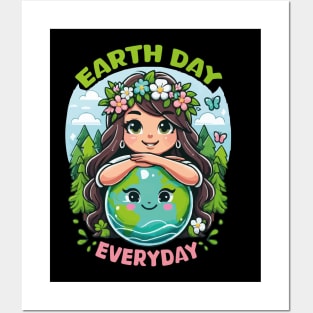 Earth Day Everyday Save the Planet Girl Cute Earth Day 2024 Posters and Art